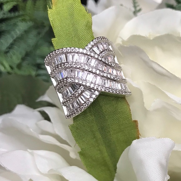 Baguette & Round White Sapphire .925 Sterling Ring - Picture 4 of 5